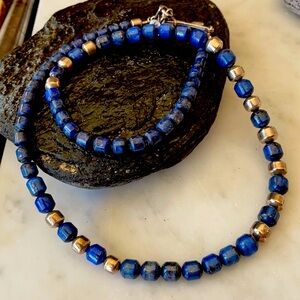 Native American Navajo Denim Lapis & Sterling Bead Necklace Vintage by Platero
